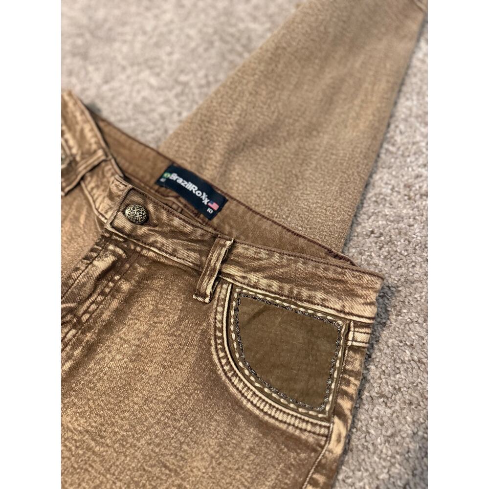 BrazilRoxx Women’s Sz 10 Brown Wash Bootcut Jeans Suede Embroidered Y2K Style - Picture 7 of 12